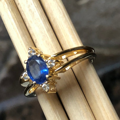 Natural Aquamarine, Tanzanite14k Rose Gold Over Silver Reversible Engagement Ring Size 5, 6, 7, 8, 9, 10 - Natural Rocks by Kala