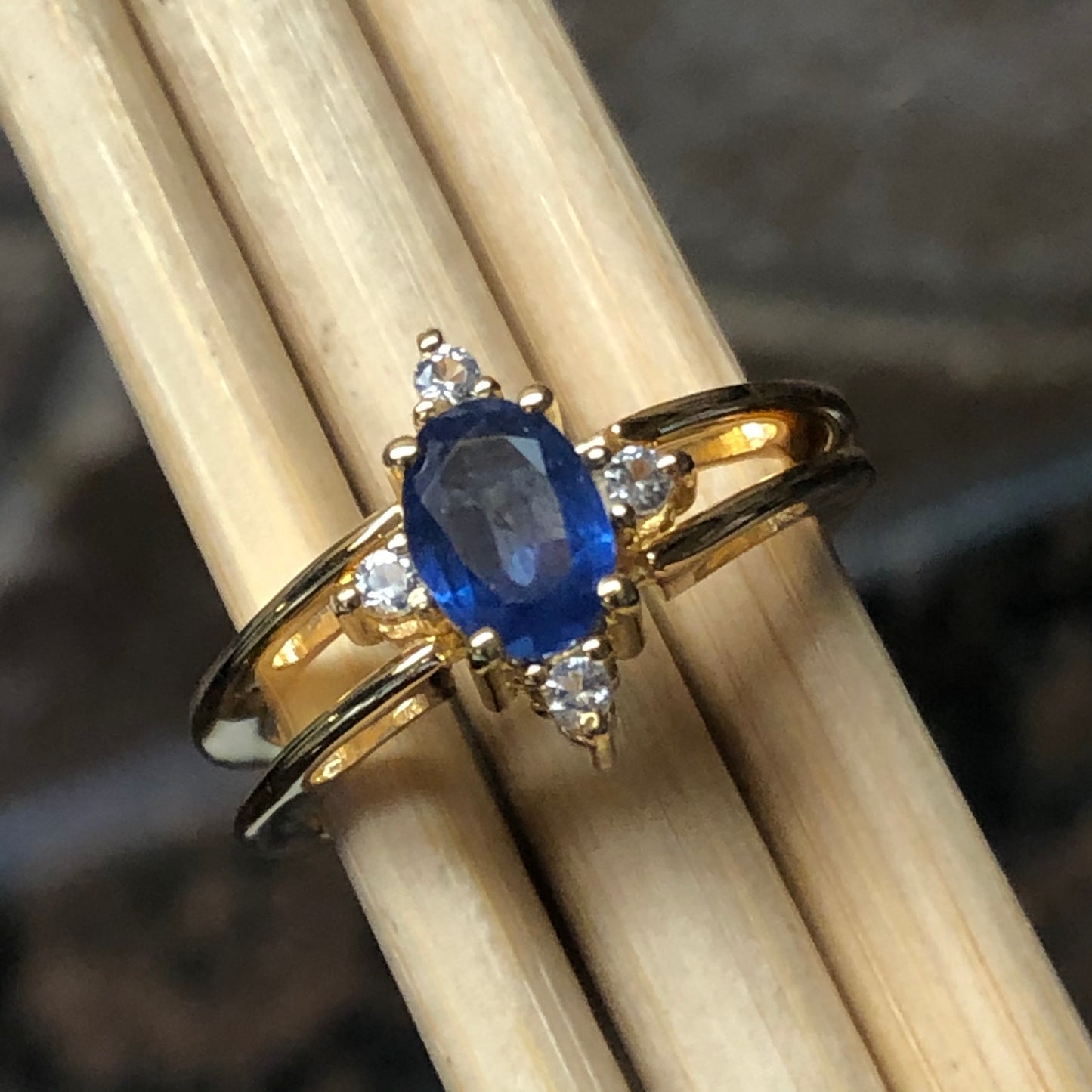 Natural Aquamarine, Tanzanite14k Rose Gold Over Silver Reversible Engagement Ring Size 5, 6, 7, 8, 9, 10 - Natural Rocks by Kala