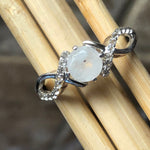 Genuine Rainbow Moonstone 925 Solid Sterling Silver Engagement Ring Size 6.25, 7.25, 8.25, 9.25 - Natural Rocks by Kala