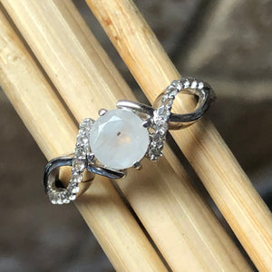 Genuine Rainbow Moonstone 925 Solid Sterling Silver Engagement Ring Size 6.25, 7.25, 8.25, 9.25 - Natural Rocks by Kala