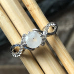 Genuine Rainbow Moonstone 925 Solid Sterling Silver Engagement Ring Size 6.25, 7.25, 8.25, 9.25 - Natural Rocks by Kala