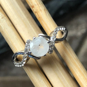 Genuine Rainbow Moonstone 925 Solid Sterling Silver Engagement Ring Size 6.25, 7.25, 8.25, 9.25 - Natural Rocks by Kala