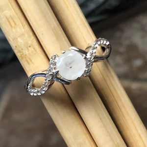 Genuine Rainbow Moonstone 925 Solid Sterling Silver Engagement Ring Size 6.25, 7.25, 8.25, 9.25 - Natural Rocks by Kala