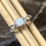 Genuine Rainbow Moonstone 925 Solid Sterling Silver Engagement Ring Size 6.25, 7.25, 8.25, 9.25 - Natural Rocks by Kala