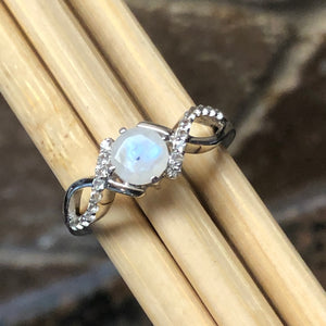 Genuine Rainbow Moonstone 925 Solid Sterling Silver Engagement Ring Size 6.25, 7.25, 8.25, 9.25 - Natural Rocks by Kala