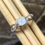 Genuine Rainbow Moonstone 925 Solid Sterling Silver Engagement Ring Size 6.25, 7.25, 8.25, 9.25 - Natural Rocks by Kala