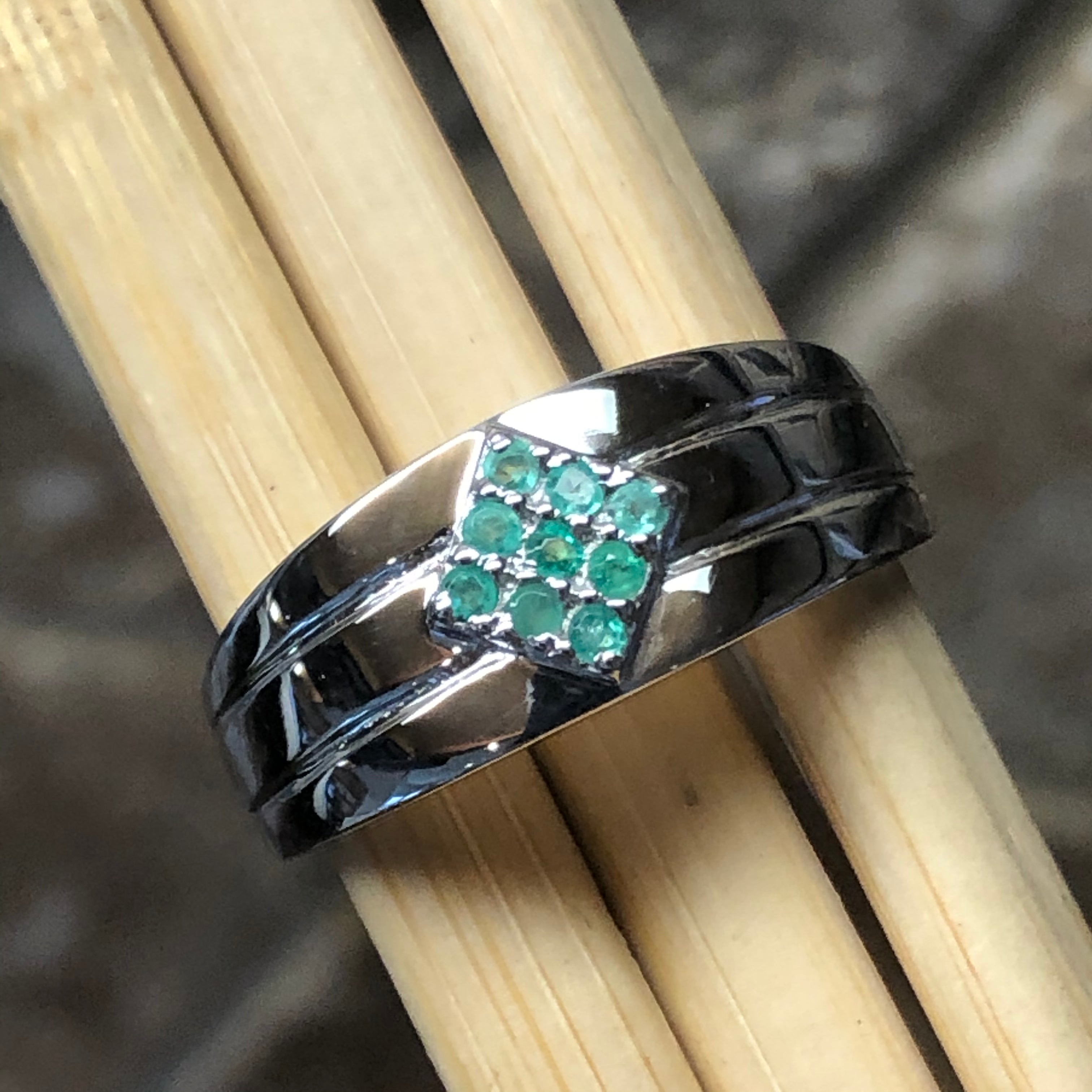 Natural Emerald 925 Solid Sterling Silver Men's Ring Size 8, 9, 10, 11, 12 - Natural Rocks by Kala