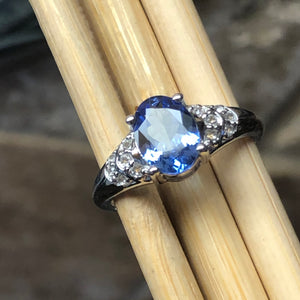 Genuine Blue Tanzanite, White Topaz 925 Solid Sterling Silver Engagement Ring Size 6.25, 7.25, 8.25, 9.25 - Natural Rocks by Kala