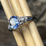 Genuine Blue Tanzanite, White Topaz 925 Solid Sterling Silver Engagement Ring Size 6.25, 7.25, 8.25, 9.25 - Natural Rocks by Kala