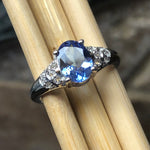 Genuine Blue Tanzanite, White Topaz 925 Solid Sterling Silver Engagement Ring Size 6.25, 7.25, 8.25, 9.25 - Natural Rocks by Kala