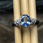 Genuine Blue Tanzanite, White Topaz 925 Solid Sterling Silver Engagement Ring Size 6.25, 7.25, 8.25, 9.25 - Natural Rocks by Kala