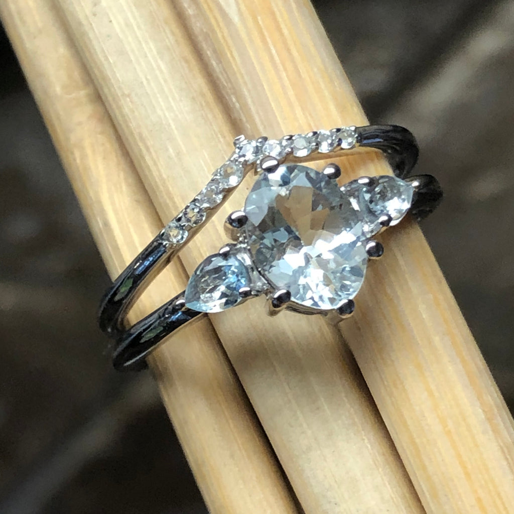 Natural 2ct Blue Aquamarine 925 Solid Sterling Silver Engagement Ring Size 6, 7, 8, 9 - Natural Rocks by Kala