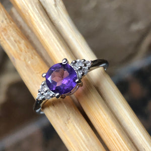 Natural 1ct Purple Amethyst, White Topaz 925 Solid Sterling Silver Engagement Ring Size 6, 7, 8, 9 - Natural Rocks by Kala