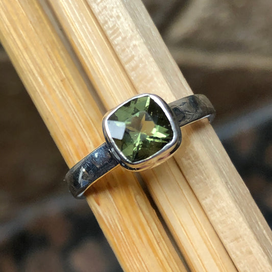 Natural Green Moldavite 925 Solid Sterling Silver Engagement Ring Size 6.25, 6.5, 6.75, 7, 9, 10 - Natural Rocks by Kala