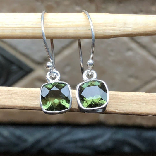 Natural Green Moldavite 925 Solid Sterling Silver Earrings 25mm - Natural Rocks by Kala
