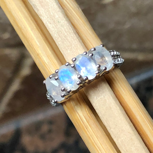 Genuine Rainbow Moonstone 925 Solid Sterling Silver Ring Size 6.25, 7.25, 8.25, 9.25 - Natural Rocks by Kala
