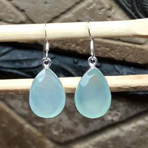 Natural Aqua Chalcedony 925 Solid Sterling Silver Earrings 30mm - Natural Rocks by Kala