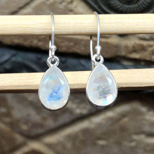 Natural Rainbow Moonstone 925 Solid Sterling Silver Earrings 25mm - Natural Rocks by Kala