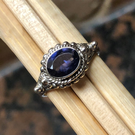 Natural 1ct Iolite 925 Solid Sterling Silver Engagement Ring Size 6, 7, 8, 9 - Natural Rocks by Kala
