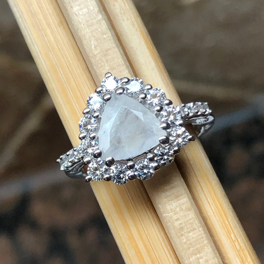 Natural Rainbow Moonstone 925 Solid Sterling Silver Engagement Ring Size 6, 7, 8 - Natural Rocks by Kala