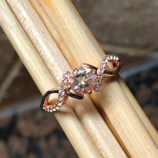 Natural Peach Morganite 14k Rose Gold Over Sterling Silver Engagement Ring Size 6.25, 7.25, 8.25, 9.25 - Natural Rocks by Kala