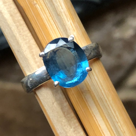 Natural Teal Blue Kyanite 925 Solid Sterling Silver Engagement Ring Size 6, 7, 8, 9 - Natural Rocks by Kala