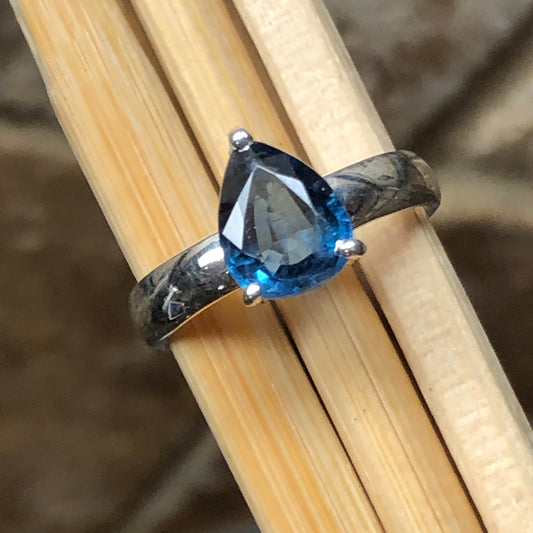 Natural Teal Blue Kyanite 925 Solid Sterling Silver Engagement Ring Size 6, 7 - Natural Rocks by Kala
