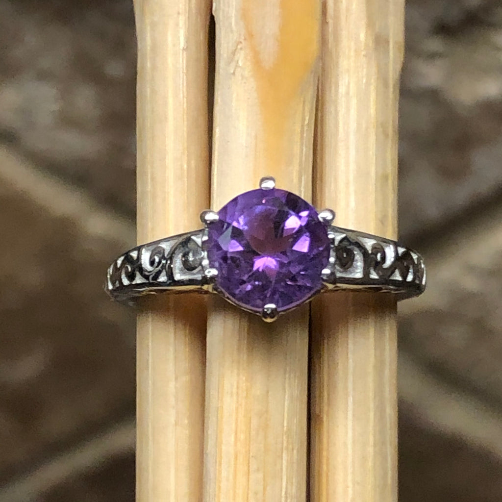 Natural 1ct Purple Amethyst 925 Solid Sterling Silver Ring Size 6, 7, 8, 9 - Natural Rocks by Kala