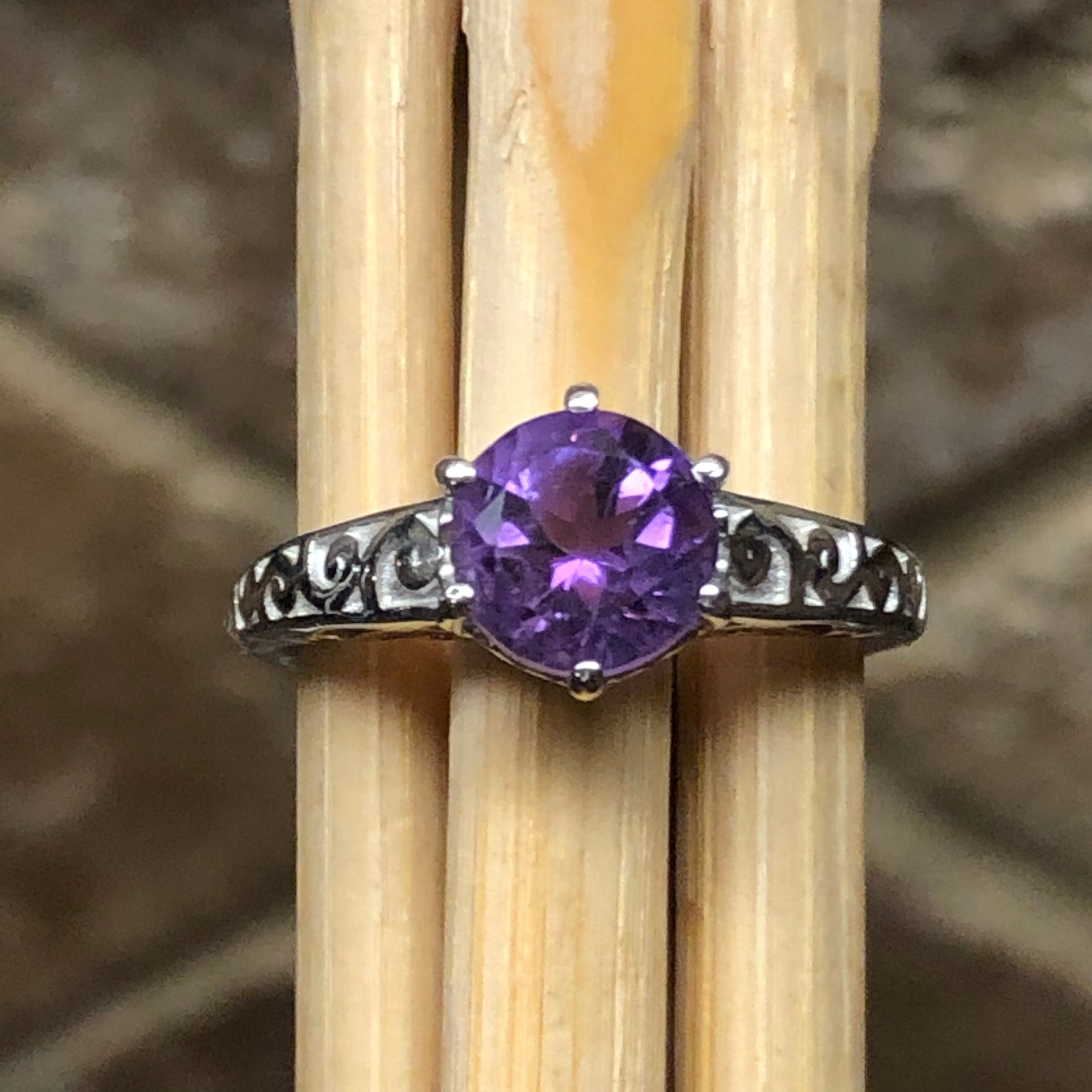 Natural 1ct Purple Amethyst 925 Solid Sterling Silver Ring Size 6, 7, 8, 9