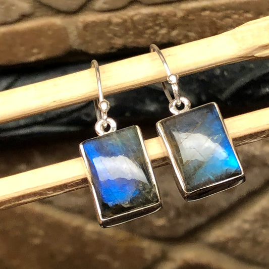 Natural Blue Labradorite 925 Sterling Silver Earrings 30mm - Natural Rocks by Kala