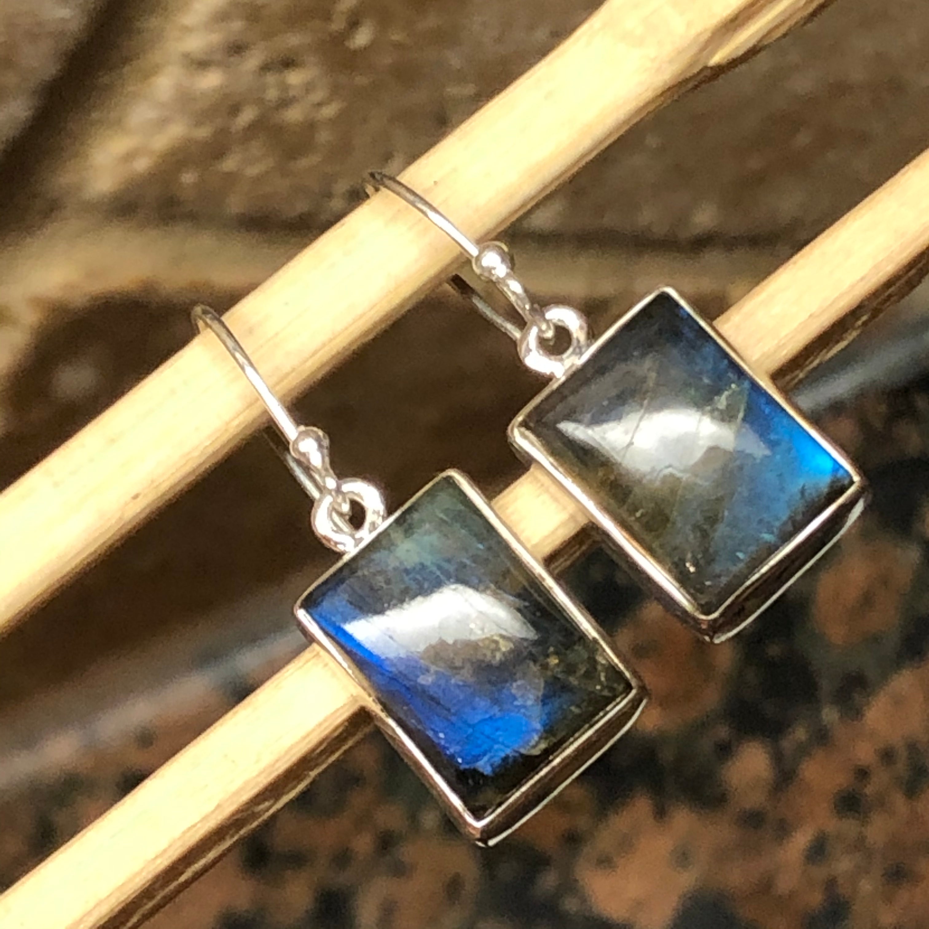 Natural Blue Labradorite 925 Sterling Silver Earrings 30mm - Natural Rocks by Kala