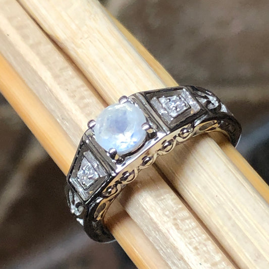 Genuine Rainbow Moonstone 925 Solid Sterling Silver Ring Size 5.25, 6.25, 7.25, 8.25, 9.25 - Natural Rocks by Kala