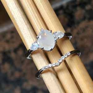 Genuine Rainbow Moonstone 925 Solid Sterling Silver Engagement Ring Size 5, 6, 7, 8, 9 - Natural Rocks by Kala