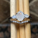 Genuine Rainbow Moonstone 925 Solid Sterling Silver Engagement Ring Size 5, 6, 7, 8, 9 - Natural Rocks by Kala