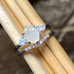 Genuine Rainbow Moonstone 925 Solid Sterling Silver Engagement Ring Size 5, 6, 7, 8, 9 - Natural Rocks by Kala