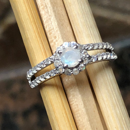 Genuine Rainbow Moonstone 925 Solid Sterling Silver Ring Size 5.25, 6.25, 7.25, 8.25, 9.25 - Natural Rocks by Kala