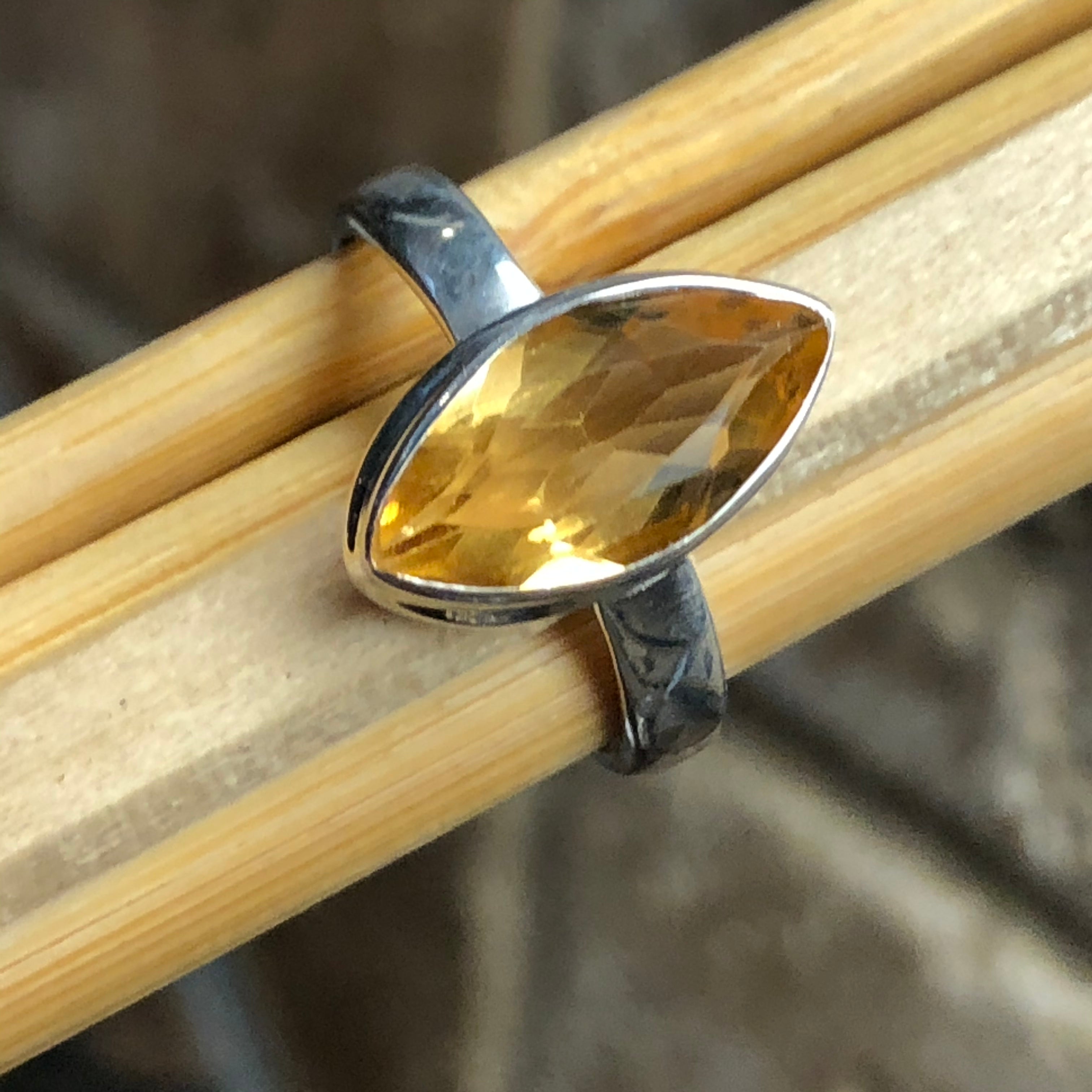 Natural 2ct Golden Citrine 925 Solid Sterling Silver Ring Size 6.5, 7, 9 - Natural Rocks by Kala