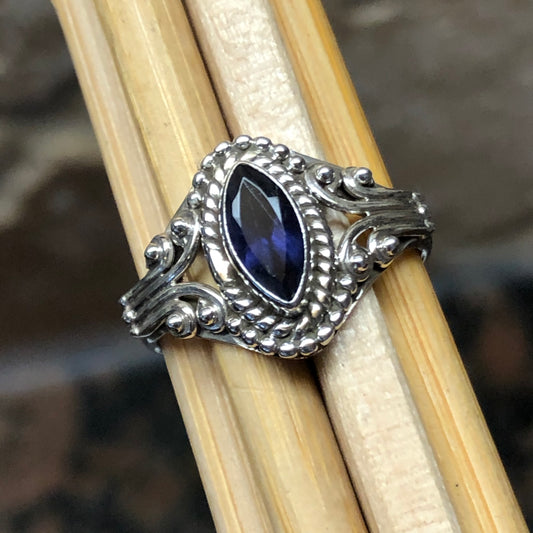 Genuine Iolite 925 Solid Sterling Silver Engagement Ring Size 5.75, 6, 6.75, 7, 7.75, 8, 8.25 - Natural Rocks by Kala