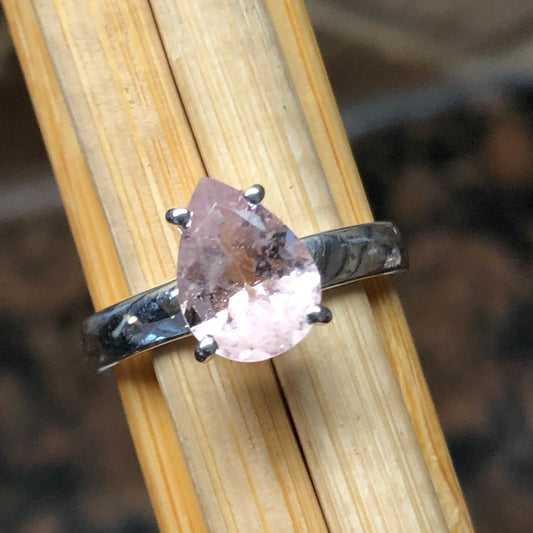Natural Pink Morganite 925 Solid Sterling Silver Engagement Ring Size 6.5 - Natural Rocks by Kala