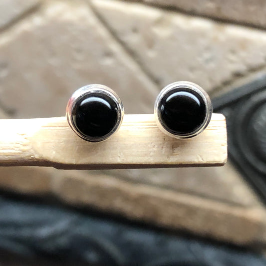 Genuine Black Onyx 925 Solid Sterling Silver Earrings 7mm - Natural Rocks by Kala