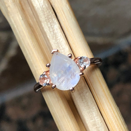 Genuine Rainbow Moonstone 925 Solid Sterling Silver Ring Size 5, 6.25, 7, 8, 9 - Natural Rocks by Kala