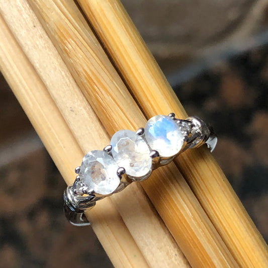 Genuine Rainbow Moonstone 925 Solid Sterling Silver Ring Size 6, 7, 8, 9 - Natural Rocks by Kala