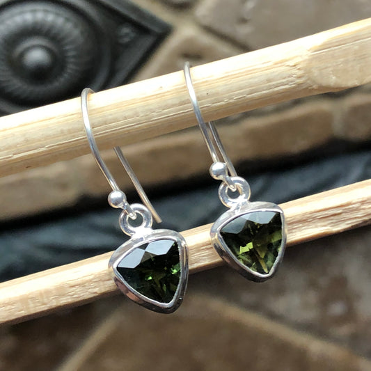 Natural Green Moldavite 925 Solid Sterling Silver Earrings 25mm - Natural Rocks by Kala