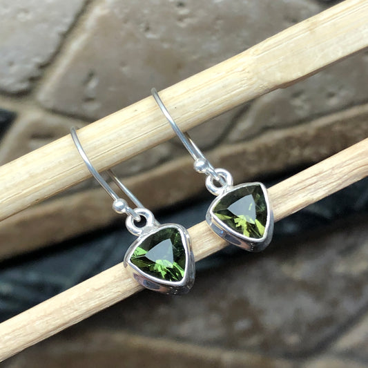 Natural Green Moldavite 925 Solid Sterling Silver Earrings 25mm - Natural Rocks by Kala