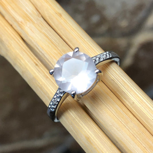 Natural 2ct Pink Rose Quartz 925 Sterling Silver Engagement Ring Size 5, 6, 7, 8, 9 - Natural Rocks by Kala
