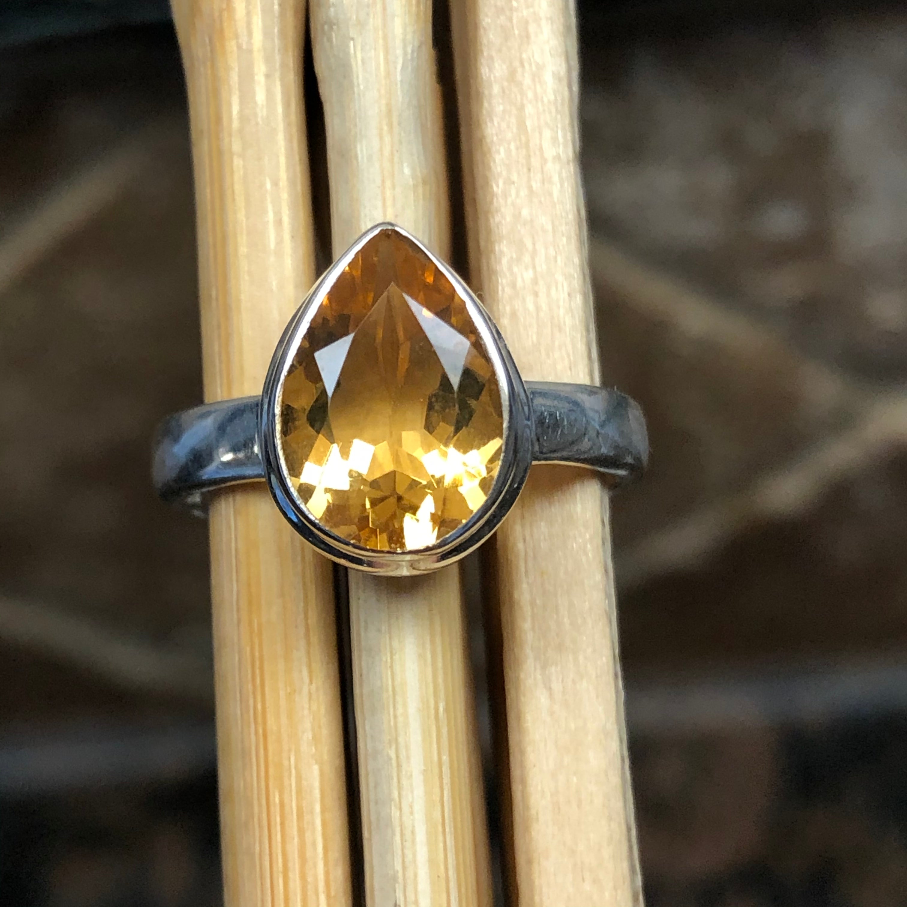 Natural 2ct Golden Citrine 925 Solid Sterling Silver Ring Size 7.75, 8.75, 9.25 - Natural Rocks by Kala
