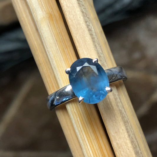 Natural Royal Blue Kyanite 925 Solid Sterling Silver Engagement Ring Size 6 - Natural Rocks by Kala