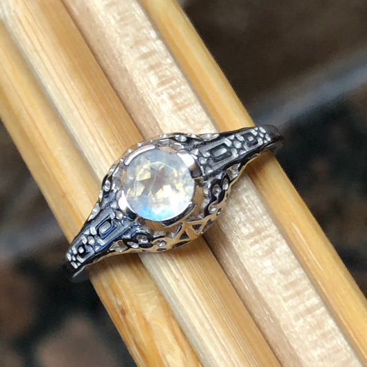 Genuine Rainbow Moonstone 925 Solid Sterling Silver Engagement Ring Size 5, 6, 7, 8, 9.25 - Natural Rocks by Kala