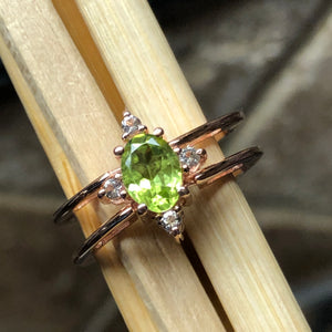 Natural 1.5ct Green Peridot, Tourmaline 925 Solid Sterling Silver Ring Size 6, 7, 8, 9 - Natural Rocks by Kala