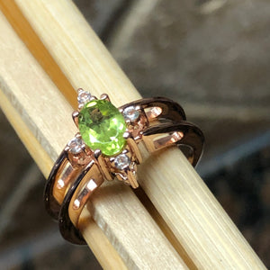 Natural 1.5ct Green Peridot, Tourmaline 925 Solid Sterling Silver Ring Size 6, 7, 8, 9 - Natural Rocks by Kala